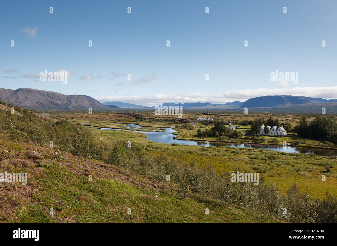 Rift valley at Thingvellir, site of the old Icelandic Parliament Stock ...