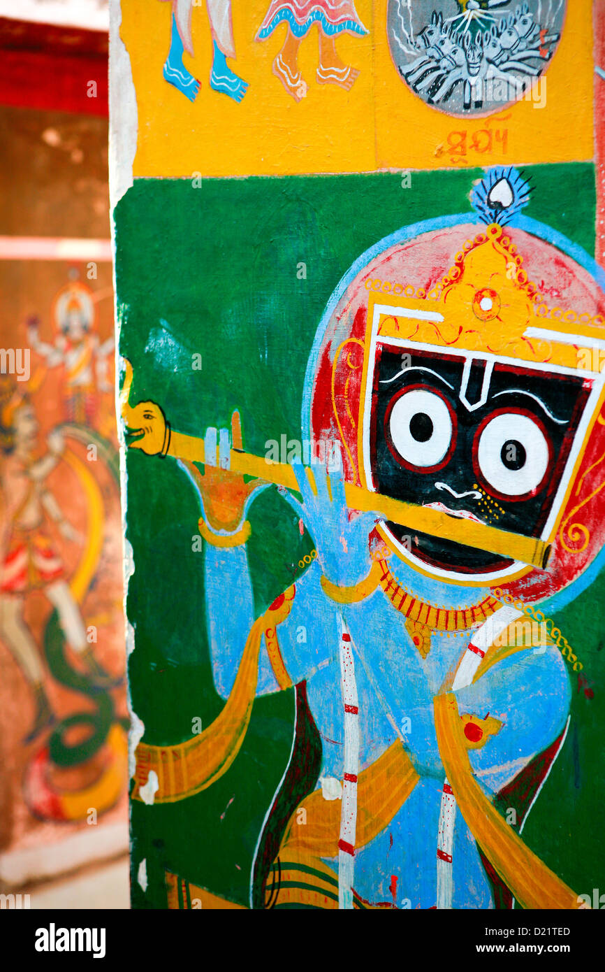 Paintings of Lord Jagannath decorate the walls of a Jain Ashram at