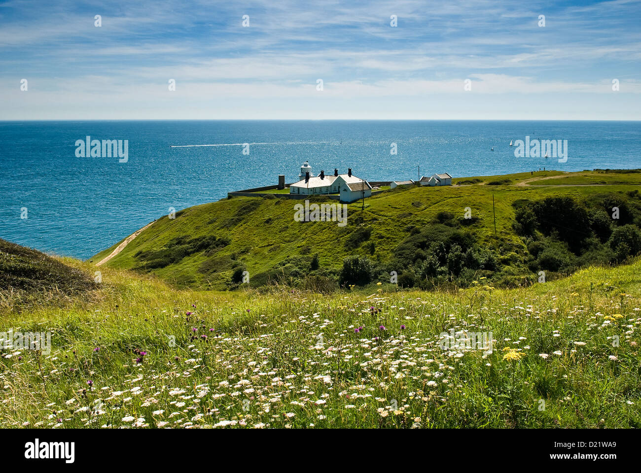 Durlston Head Country Park and lighthouse Stock Photo