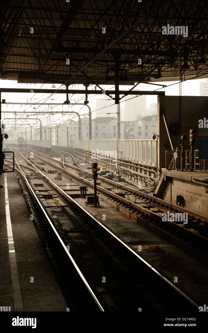 A morning view from the metro railway station of Shanghai City, China. Stock Photo