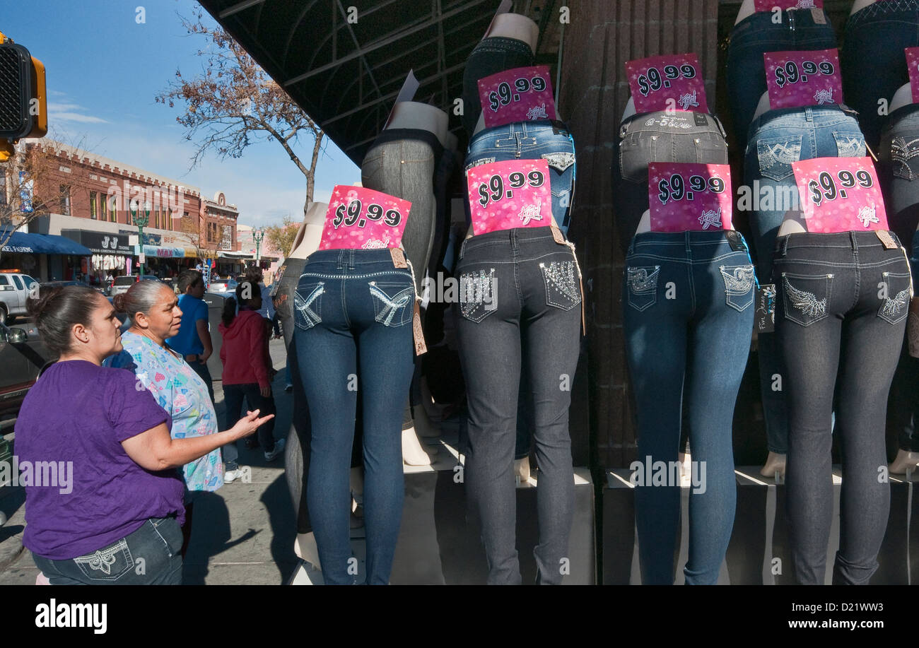 Jeans display on S El Paso Street in El Paso, Texas, USA Stock Photo