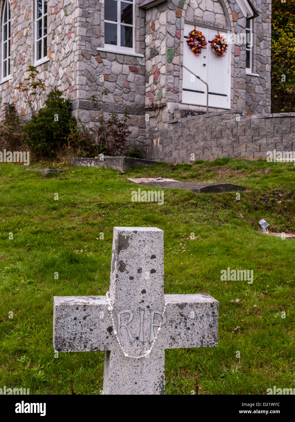Hawaiian grave, St Paul's Catholic Church (built 1885), Fulford, Salt Spring Island,Gulf Islands, BC, Canada Stock Photo