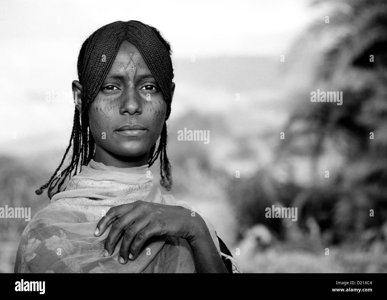 Afar Tribe Woman With Scarifications On Her Face, Assaita, Afar Regional State, Ethiopia Stock Photo