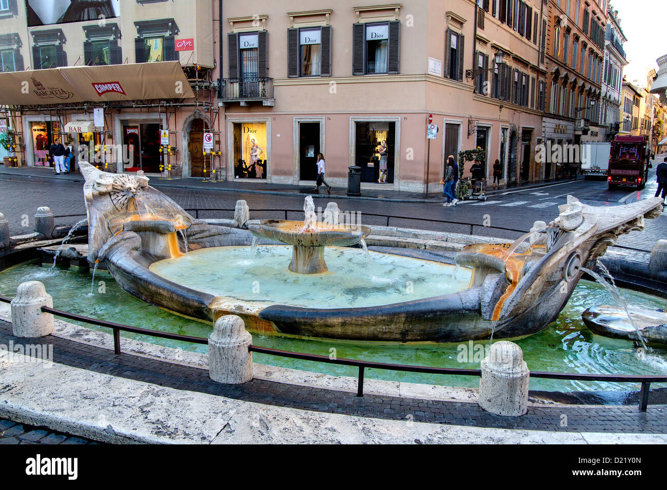 Water fountain Piazza di Spagna Rome Italy Stock Photo