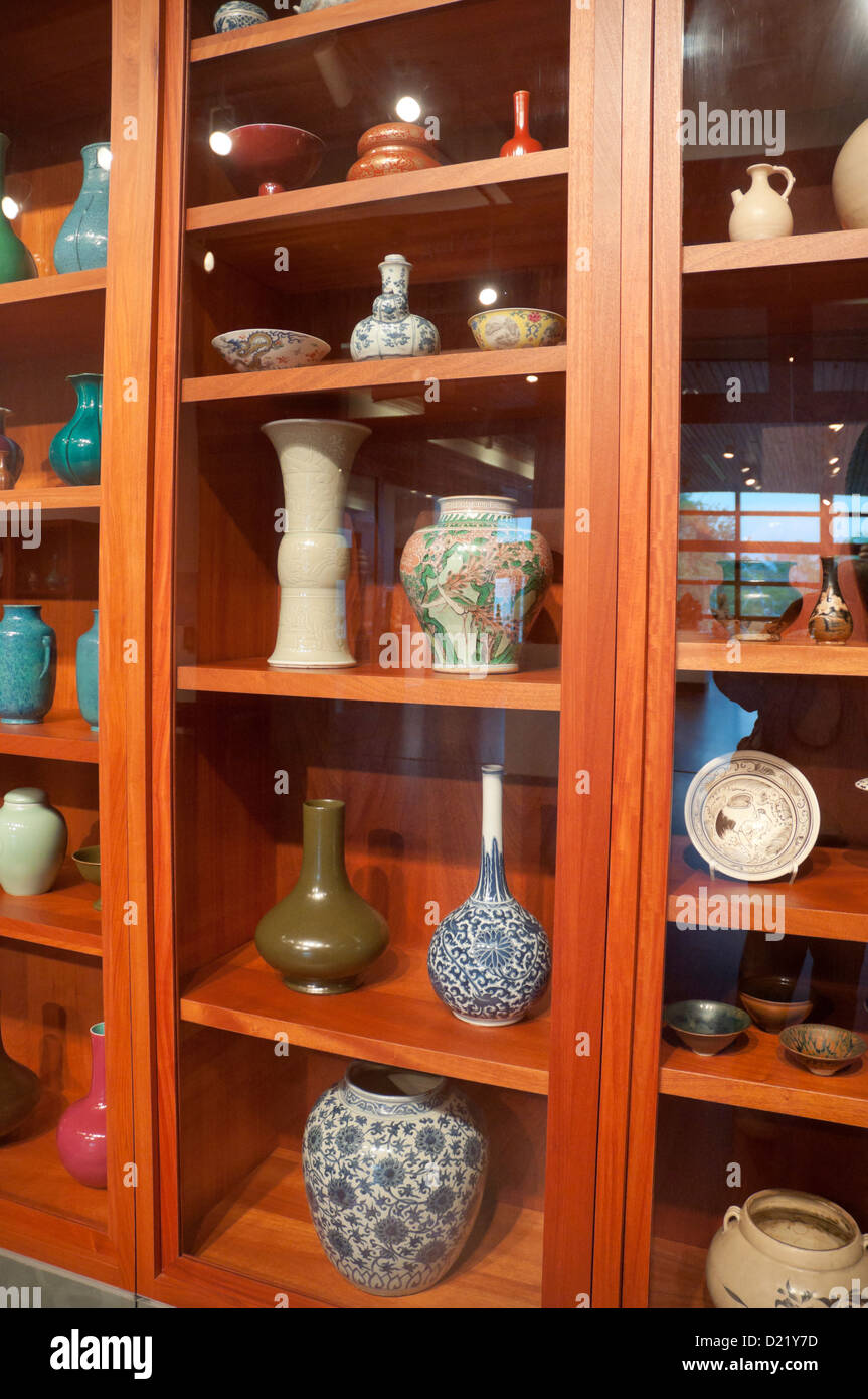 Chinese ceramics on display in a museum. Stock Photo