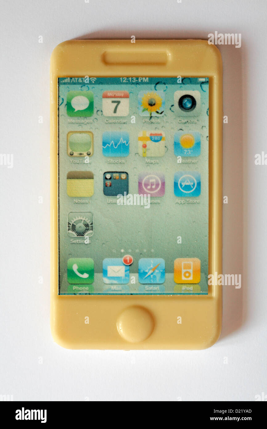 White chocolate mobile phone iphone isolated on white background Stock Photo