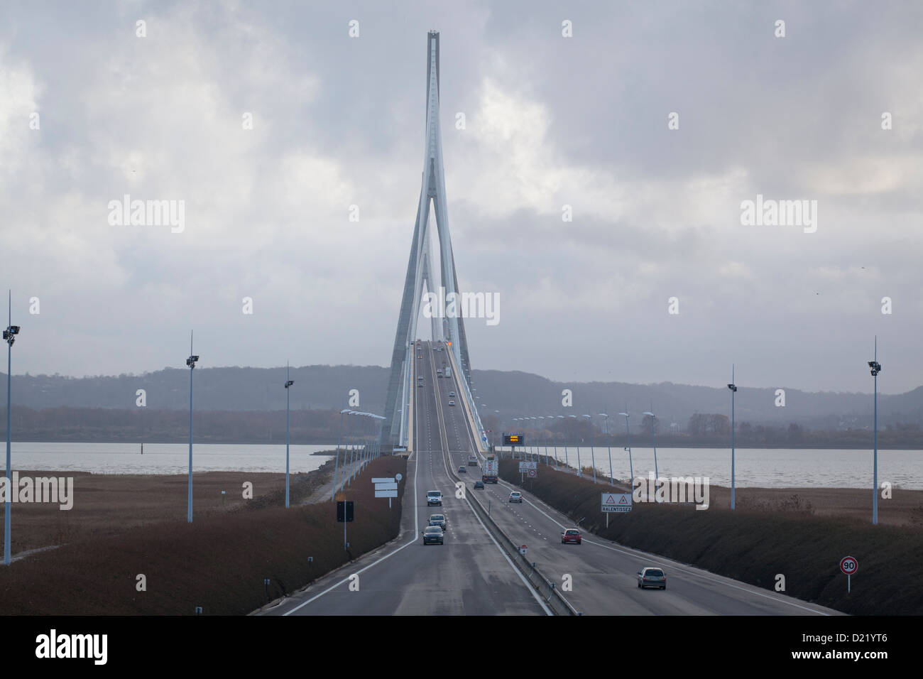 The Pont de du Normandie is a cable-stayed road bridge that spans the mouth of the river Seine A29 Stock Photo