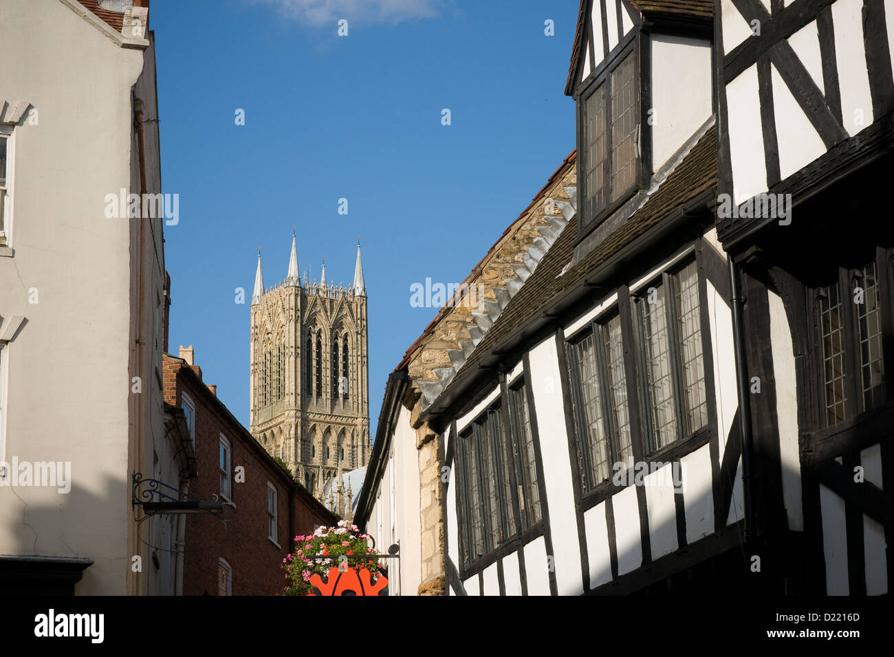 Lincoln Cathedral and Tudor Building Stock Photo
