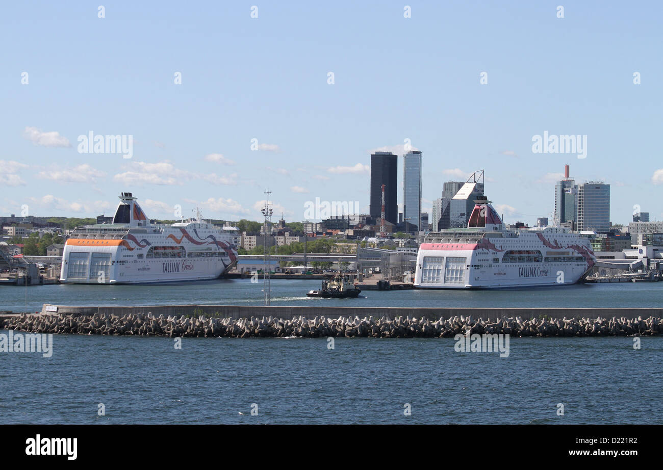 The port of Tallinn with modern city in background Stock Photo