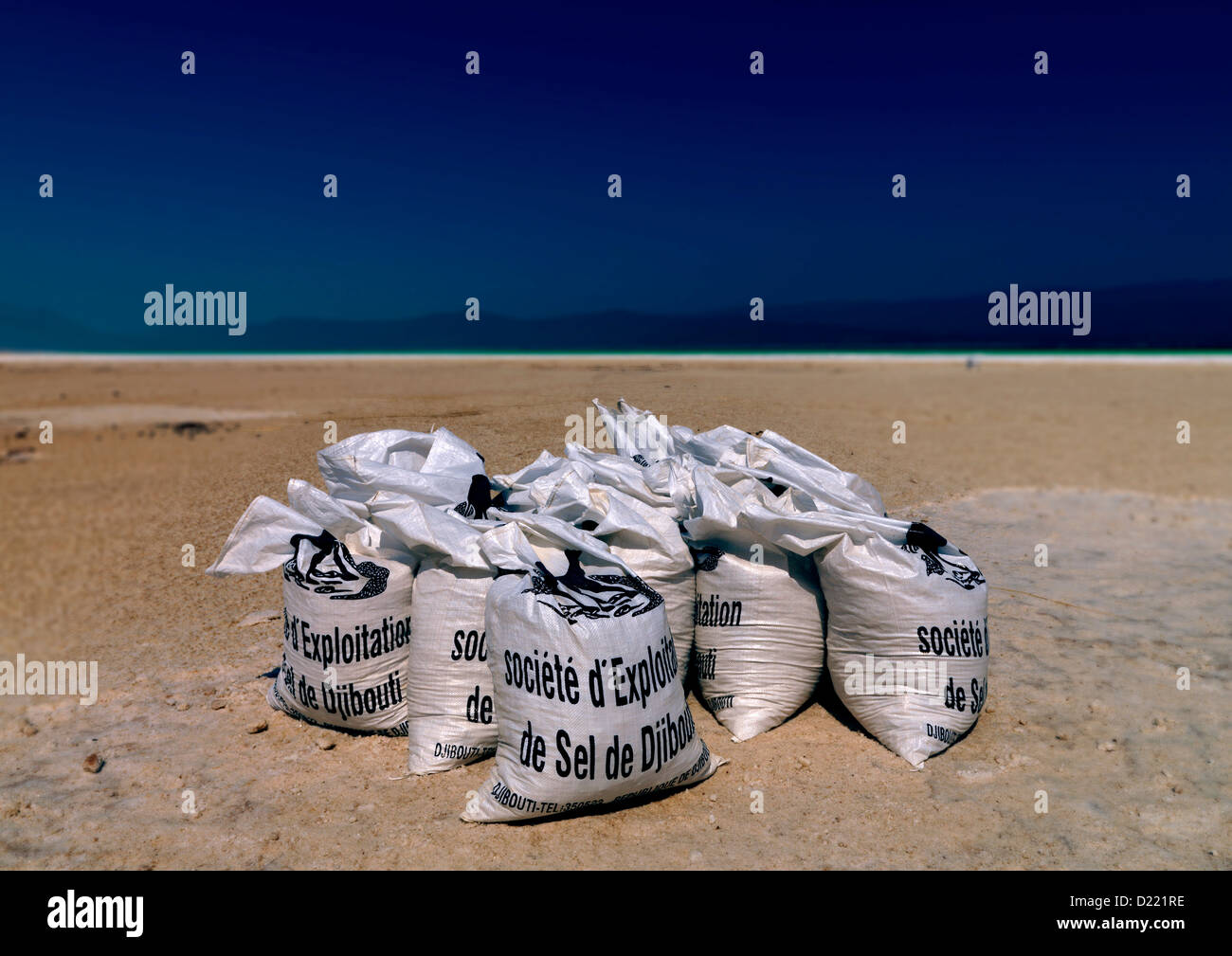 Bags Of Salt, Lake Assal, Djibouti Stock Photo