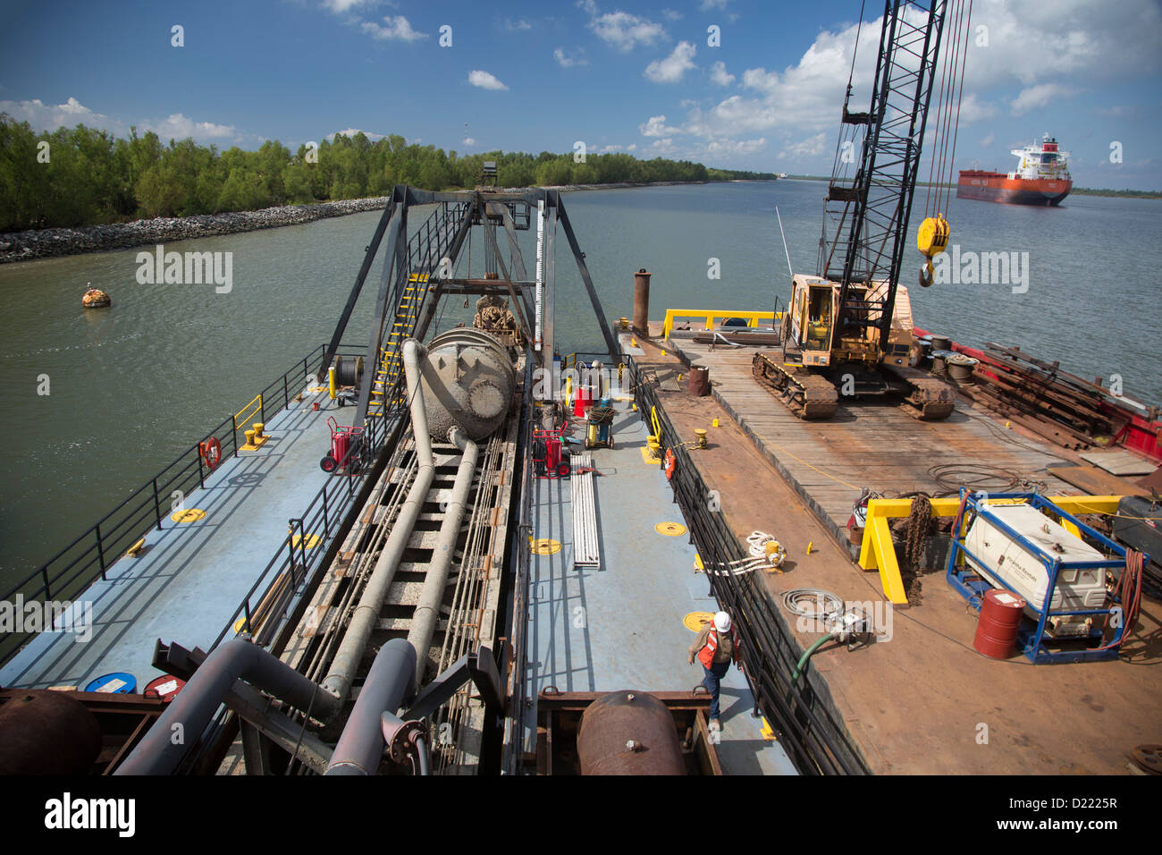 A dredge on the Mississippi River used in the Lake Hermitage Marsh