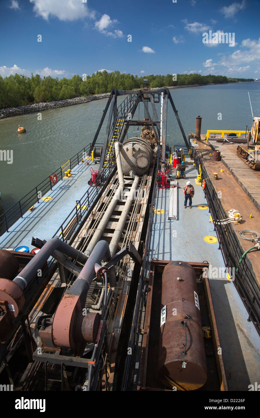 A dredge on the Mississippi River used in the Lake Hermitage Marsh