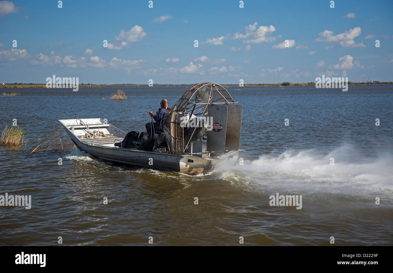 Pointe a la Hache, Louisiana An airboat used by workers working on a coastal restoration