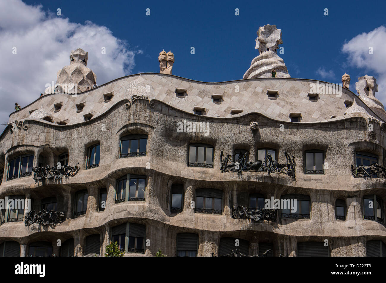 Apartment building named Casa Milà designed by architect Antoni Gaudí