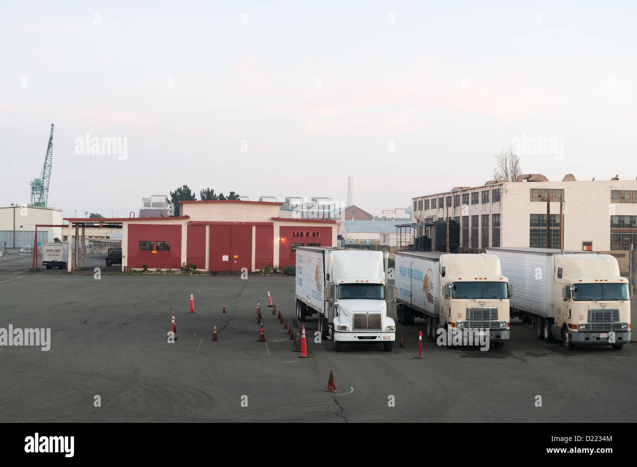 Semis parked at Mare Island, near Vallejo California Stock Photo