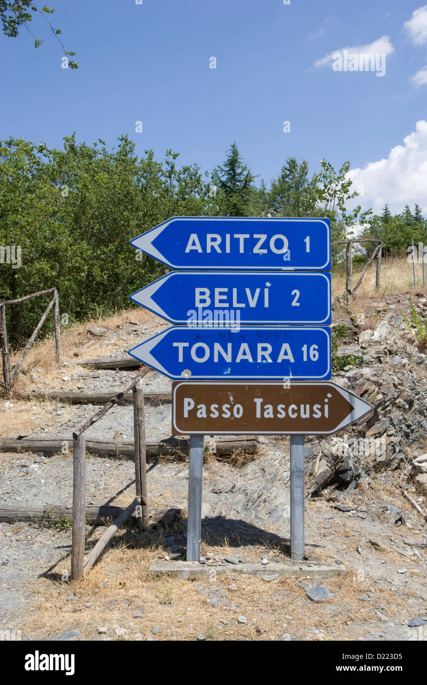 Sardinia: signs en route to Gennargentu mountains nr Fonni Stock Photo