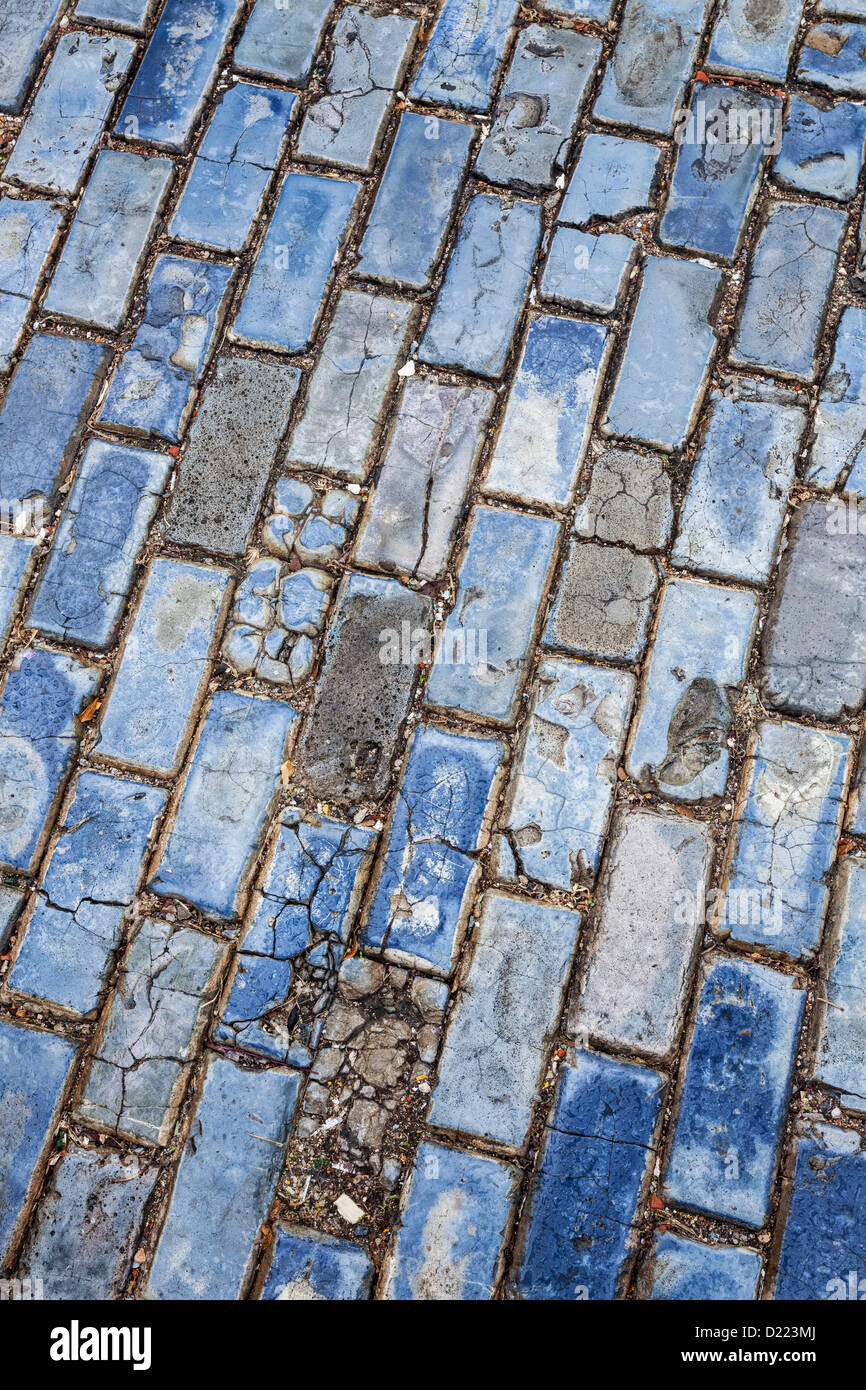Blue cobblestone streets, Old San Juan, Puerto Rico Stock Photo