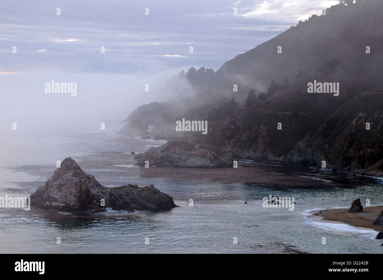 Afternoon fog rolls in on the Big Sur coastline in Central California. Stock Photo