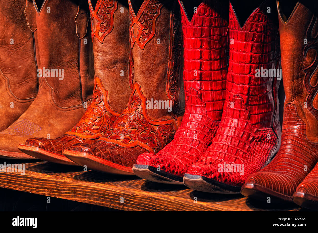 Western boots for sale in a shop- 'Boots Boogie', Santa Fe, New Mexico, USA Stock Photo