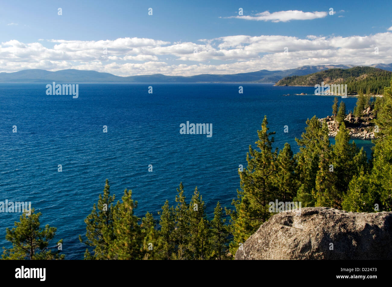 A beautiful summer view of Lake Tahoe from the popular Logan Shoals Vista Point on the east shore of the lake, Nevada. Stock Photo