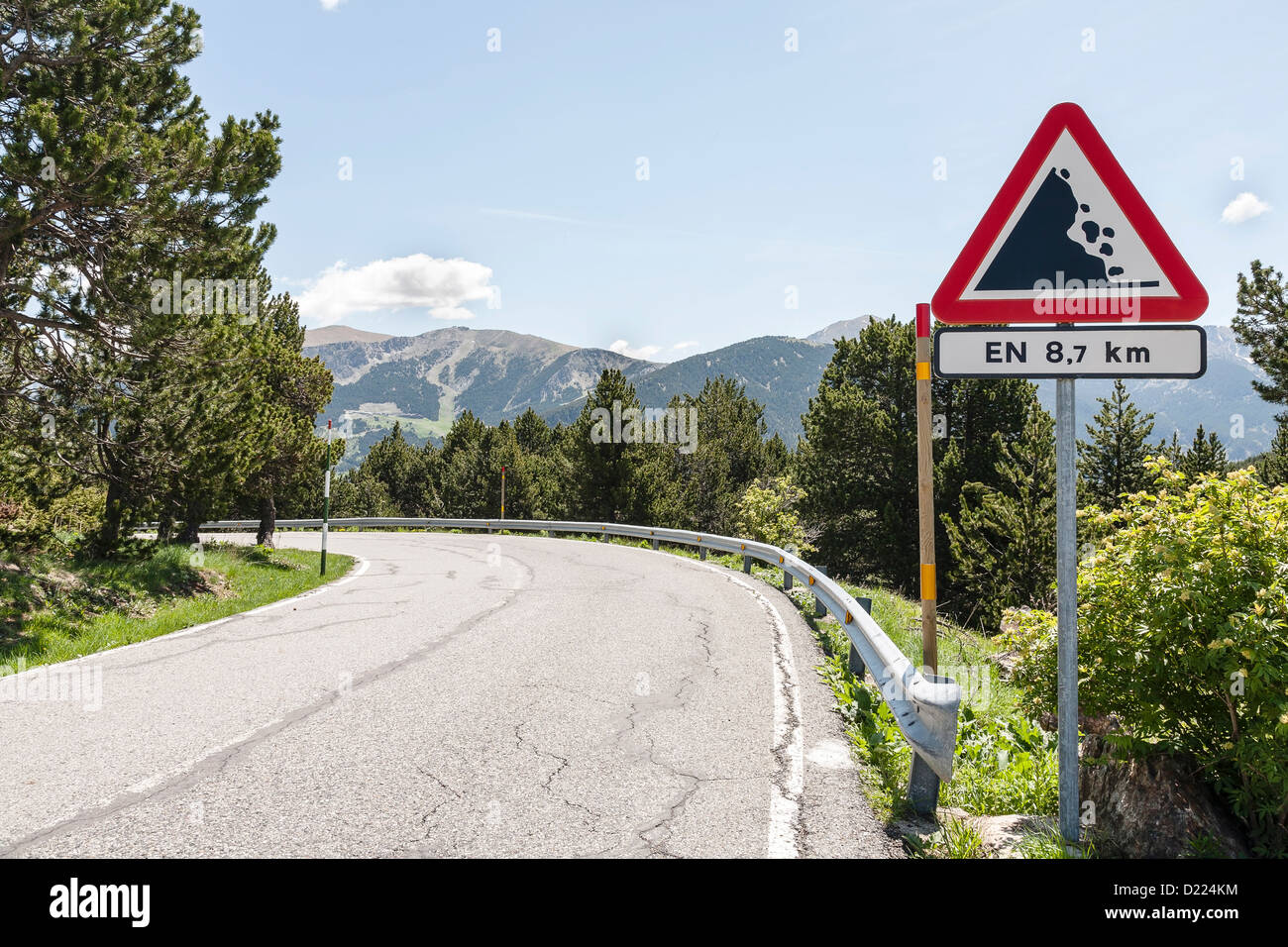 Sign warning to be careful due to falling stones Stock Photo