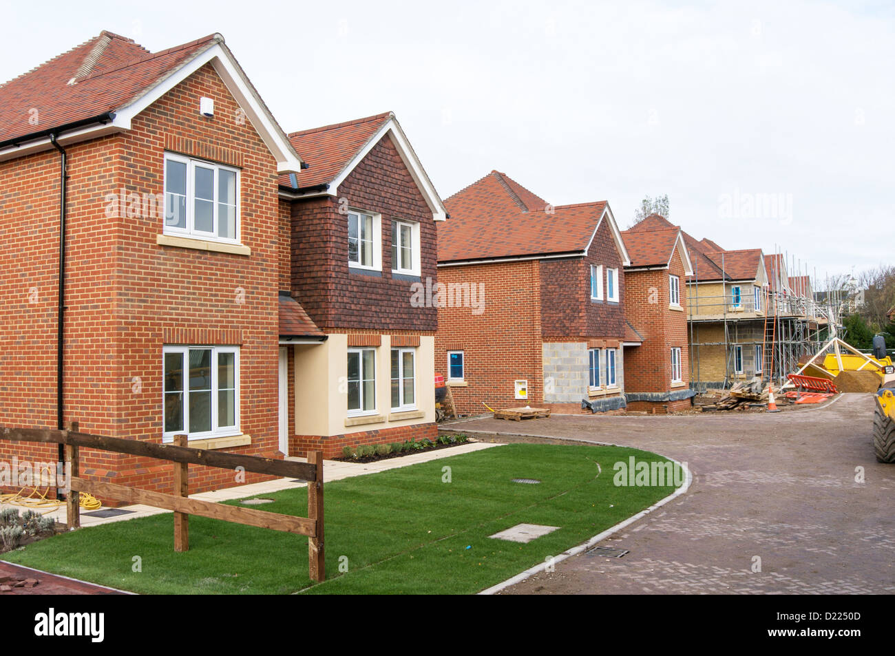 Newly built detached houses that are under construction Stock Photo