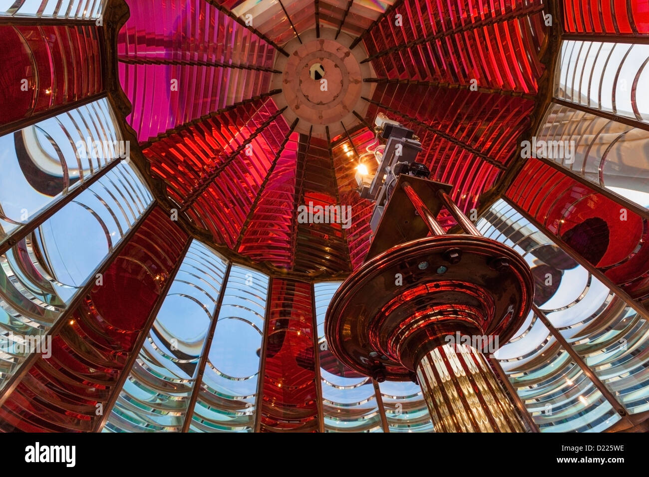 Interior of fresnel lens in Umpqua Lighthouse, Winchester Bay, Oregon Stock Photo