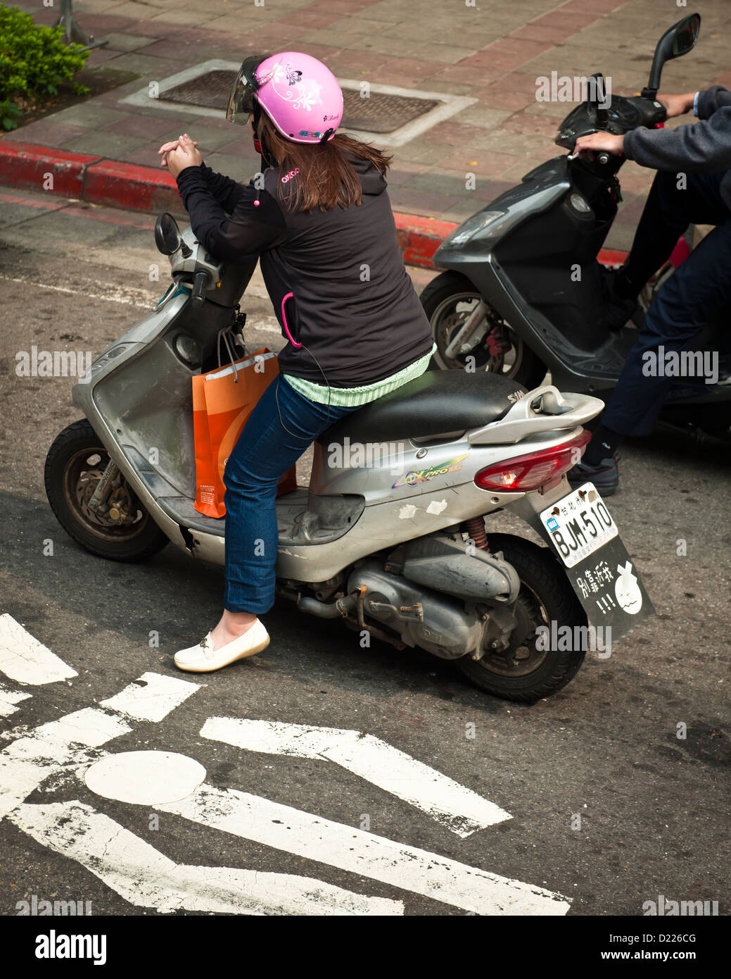 Stationary motor-scooters, Taipei Stock Photo