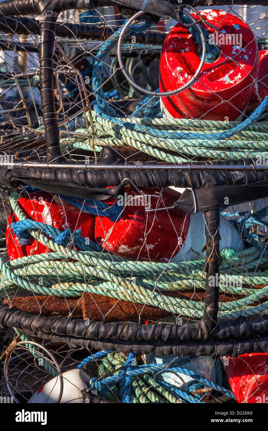 Stack of crab pots for crabbing, Charleston Marina, Oregon Stock Photo