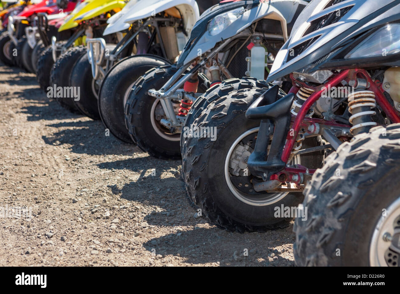 Quads or ATVs lined up, Winchester Bay, Oregon Stock Photo Alamy