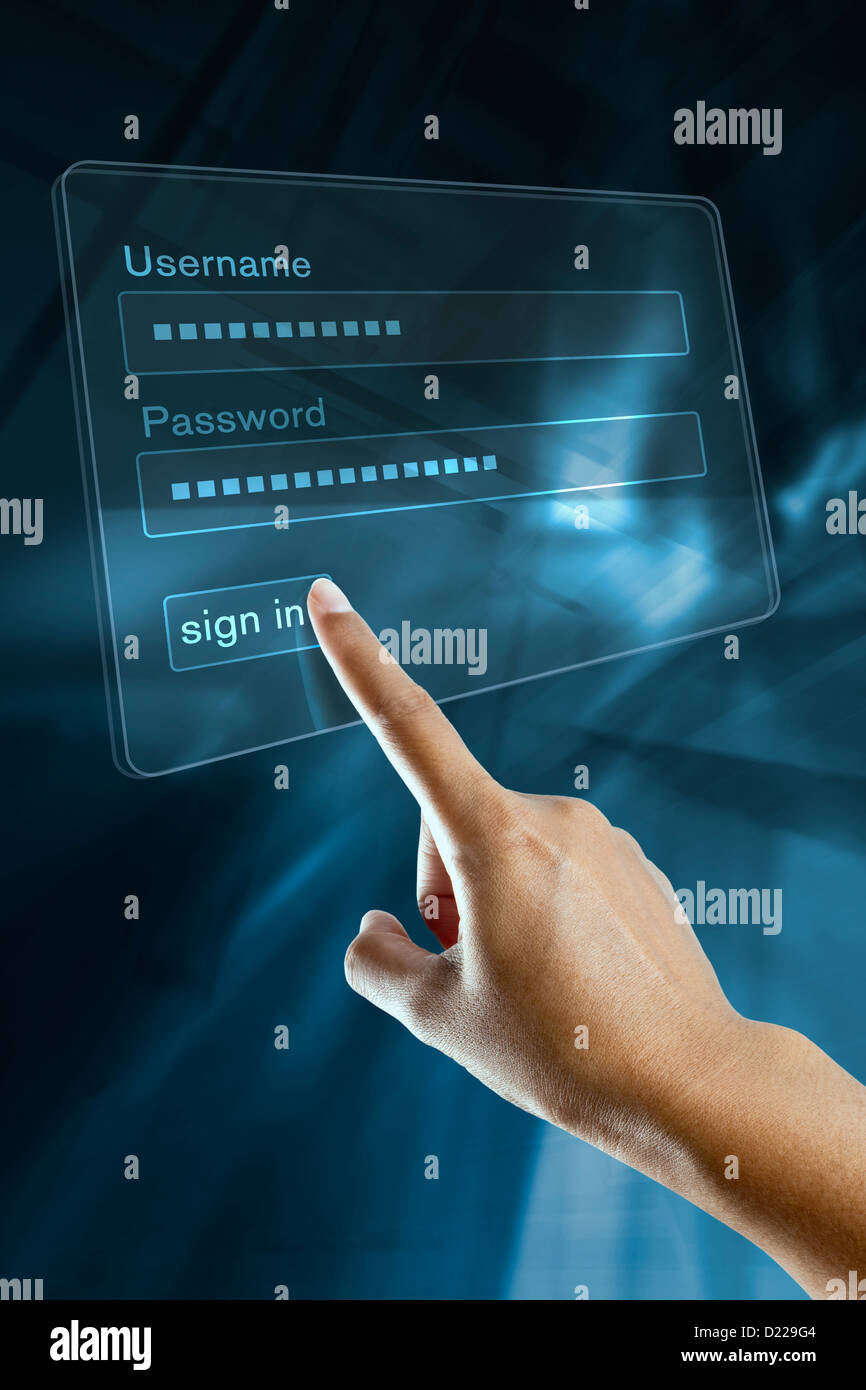 a woman finger sign a password  on a digital screen Stock Photo