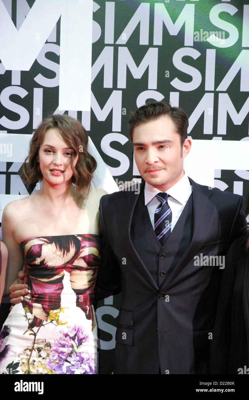 Bangkok, Thailand. 11th Jan 2013 .  Leighton Meester and Ed Westwick during Siam Center Grand reopening in Bangkok . Siam Center was built 40 years ago as Thailand's first shopping centre. Stock Photo