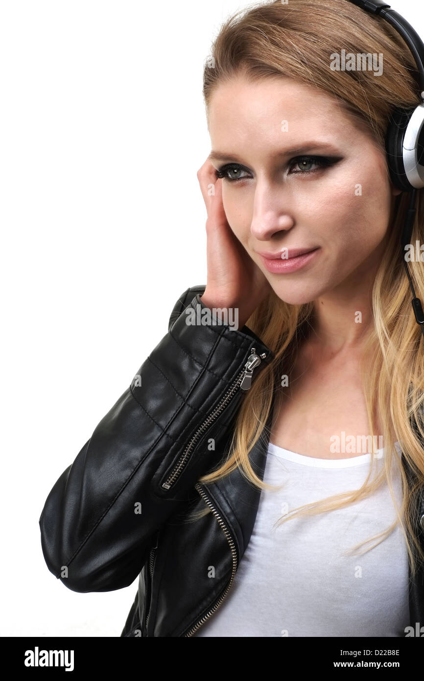 Beautiful woman in black jacket hi-res stock photography and images - Alamy