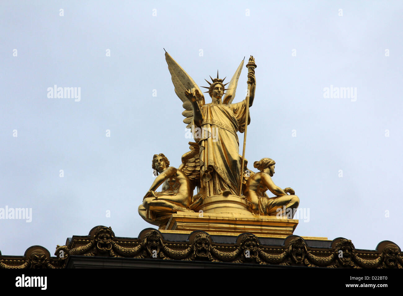 Golden statue of Angel on the top of the Garnier Opera in Paris, France (The Poetry by Charles Gumery) Stock Photo