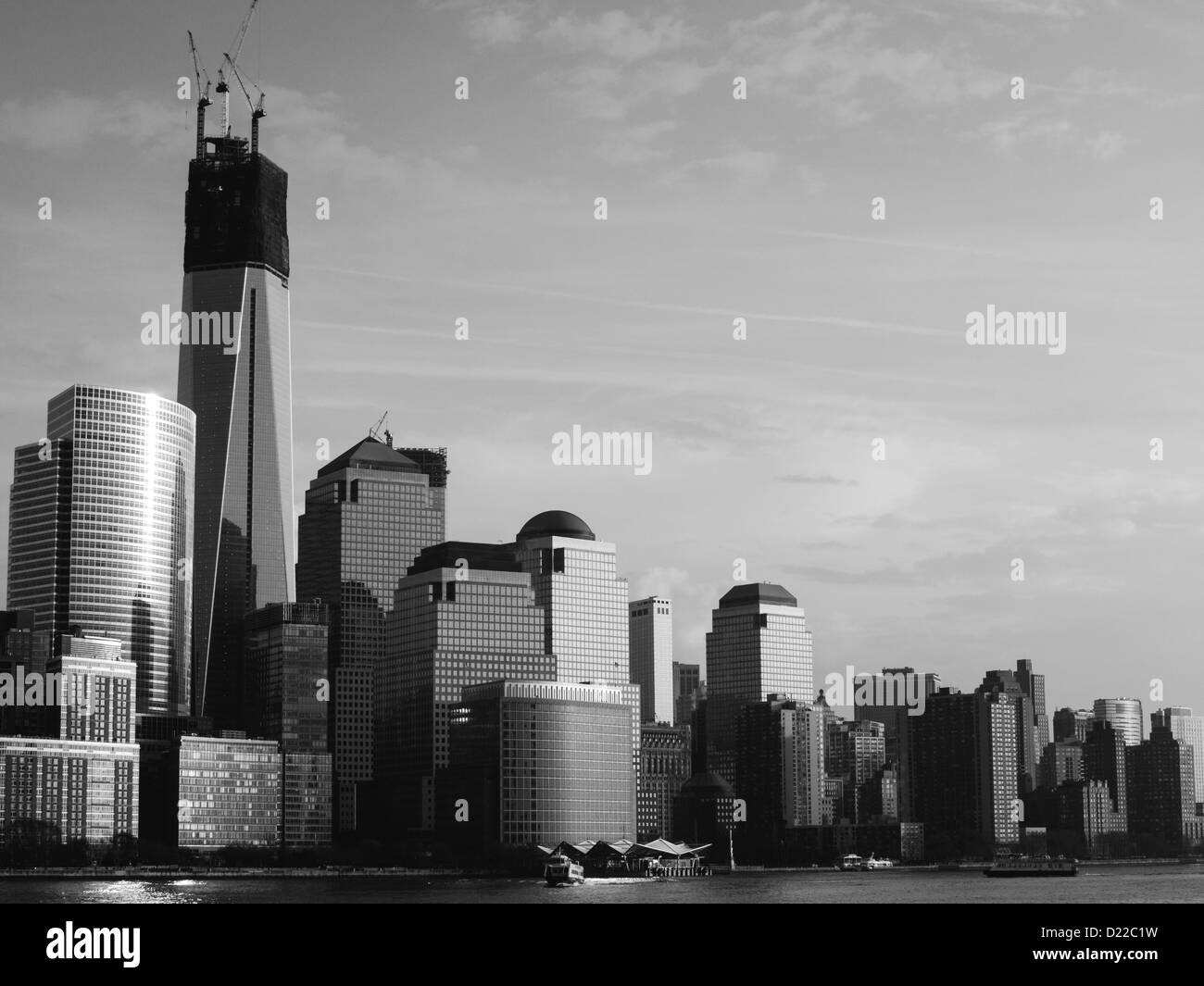 NYC Downtown Skyline in Black and White. Stock Photo