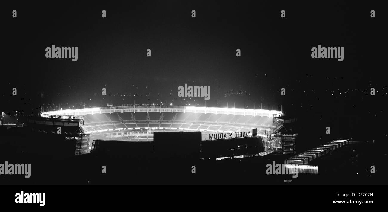 Yankee Stadium From Above at Night Stock Photo