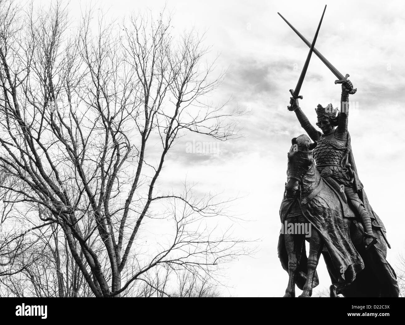 King Jagiello Monument in Central Park, Manhattan--In Black and White. Stock Photo