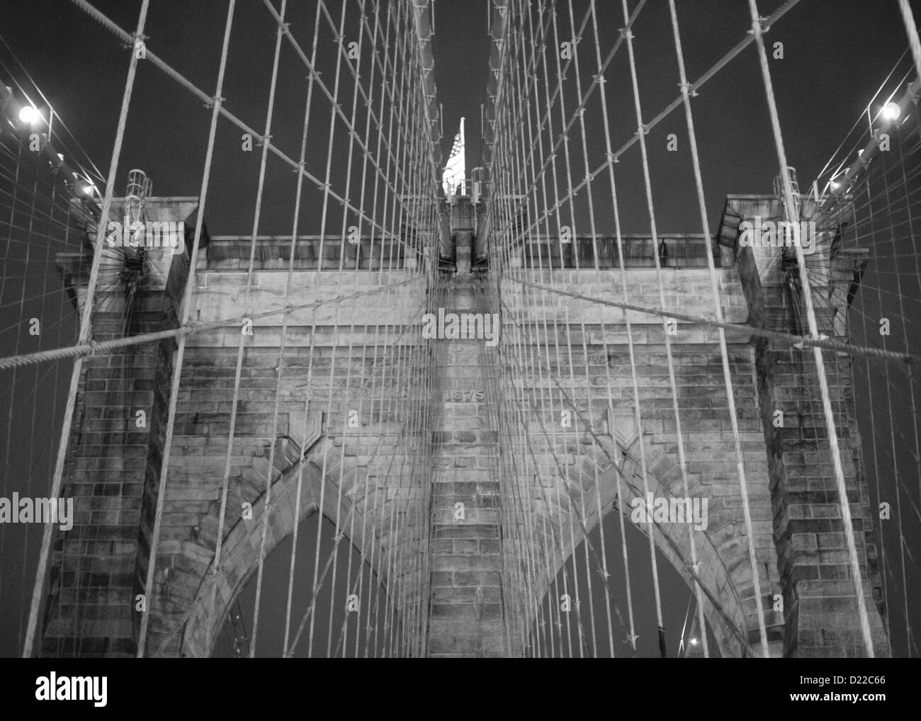 Brooklyn Bridge arch at night in black and white Stock Photo