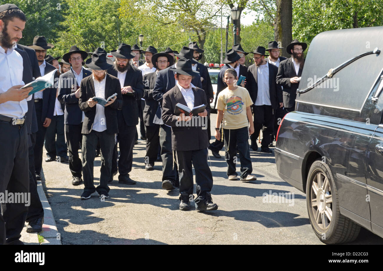 Religious young Jewish boys in a funeral procession called a Levaya. On