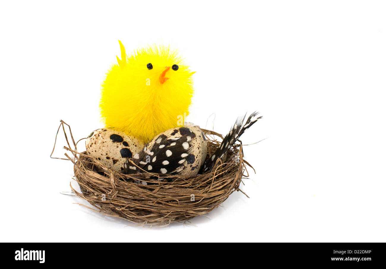 easter eggs in straw birds nest Stock Photo - Alamy