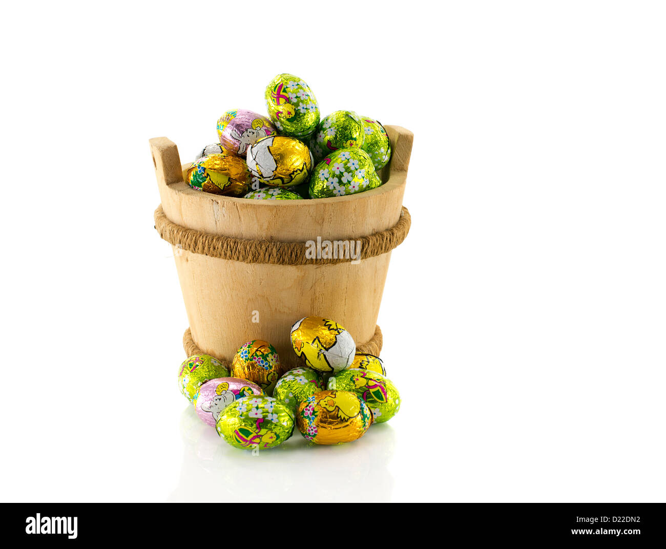 wooden bucket with easter eggs isolated on white Stock Photo - Alamy