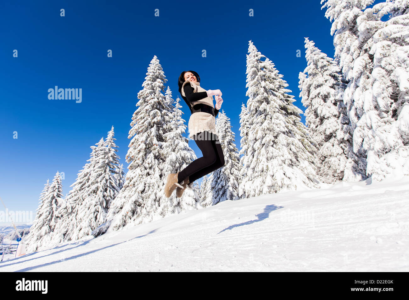 Beautiful woman jumping in forest hi-res stock photography and images ...