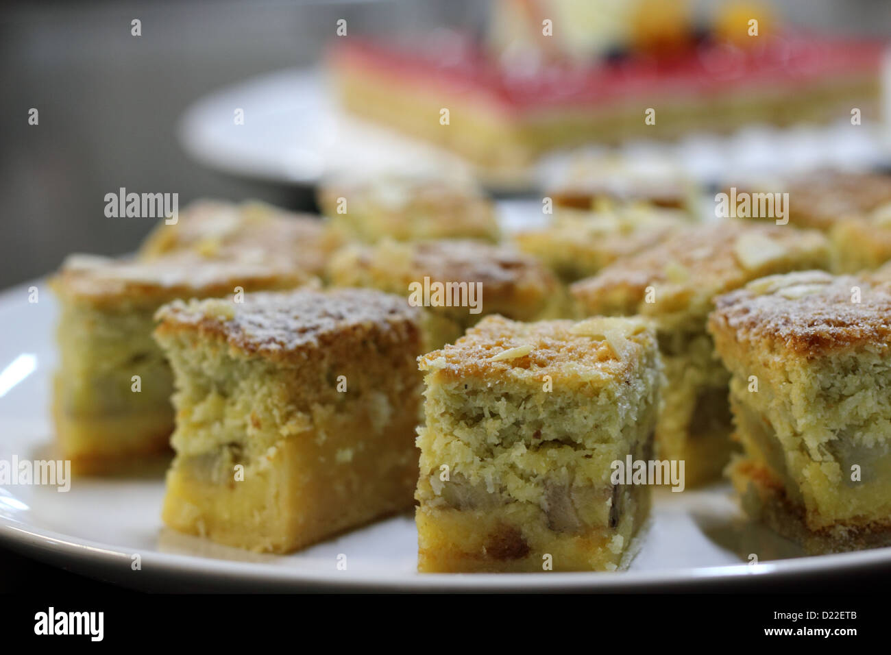 A presents Various desserts on a white plate Stock Photo