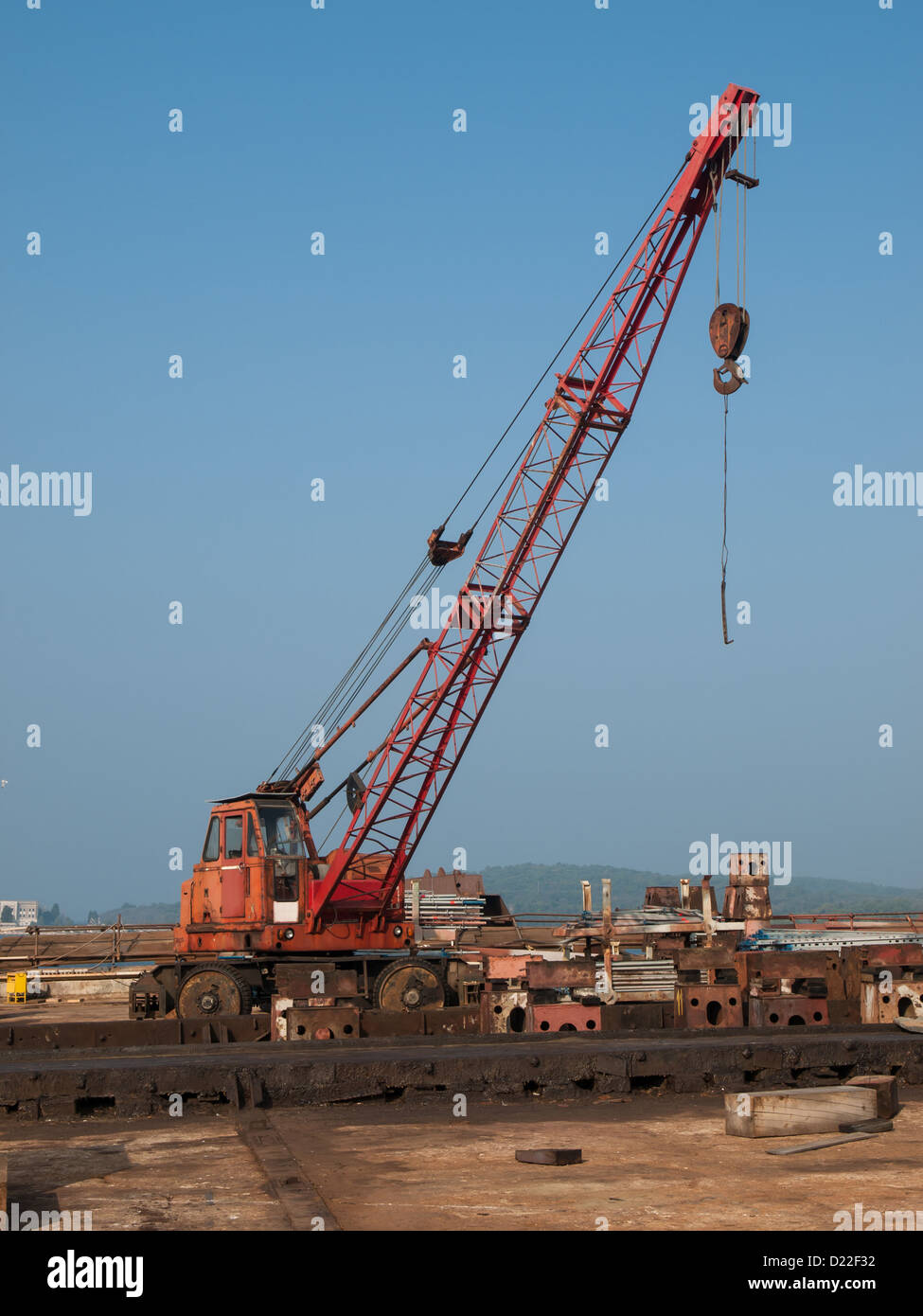 old crane on the vehicle Stock Photo Alamy