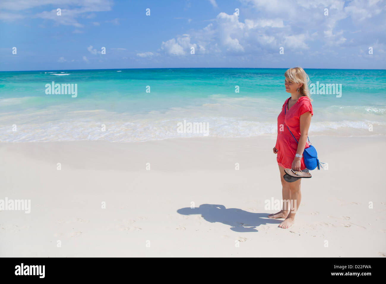 Young woman standing on the beach Stock Photo - Alamy