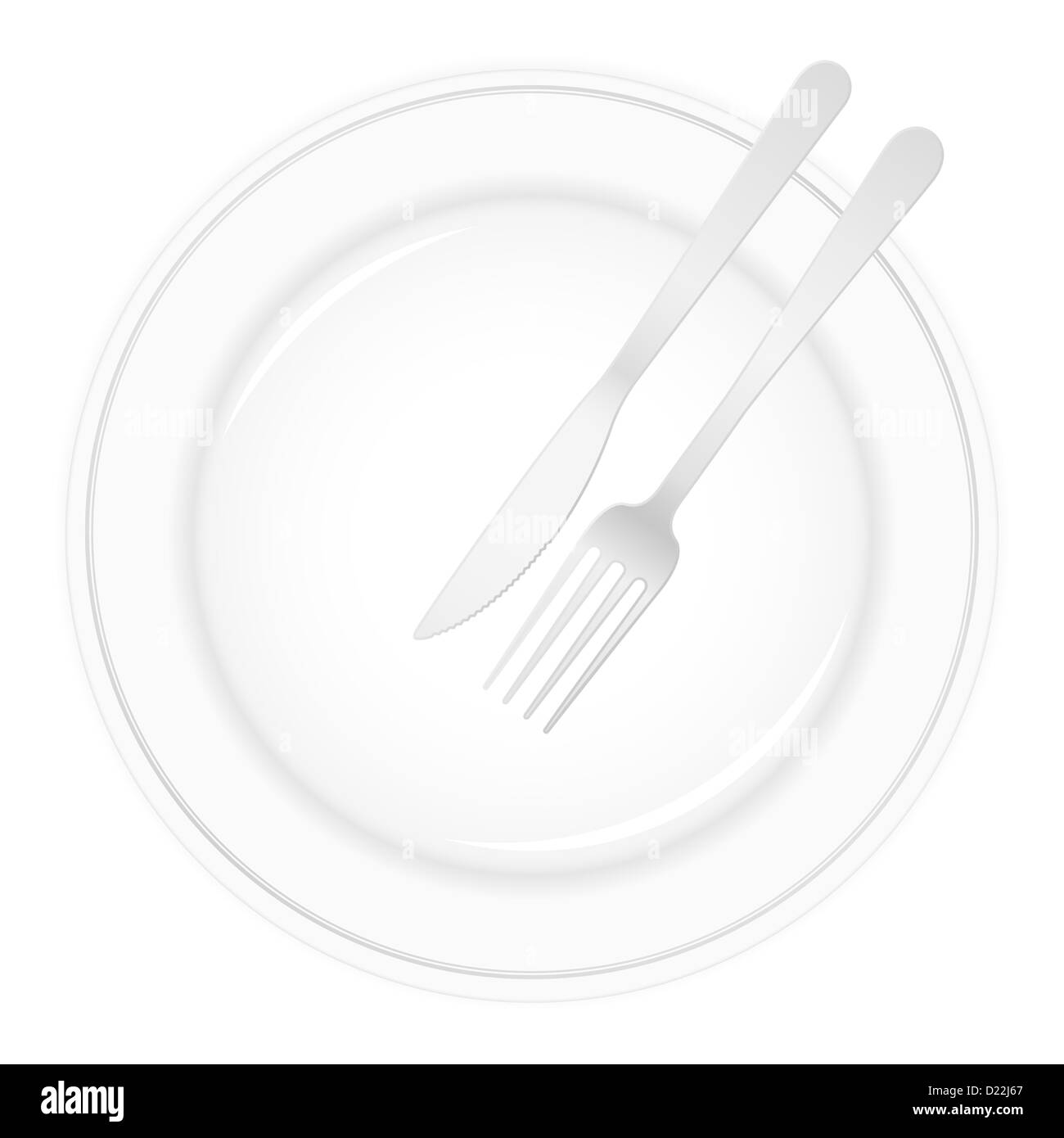 Empty white plate with knife and fork. Vector illustration Stock Photo ...