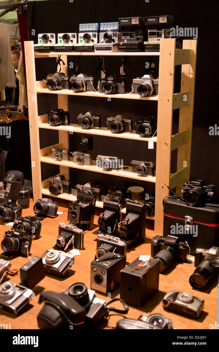Old film cameras for sale at Brick Lane Market, London, UK Stock Photo