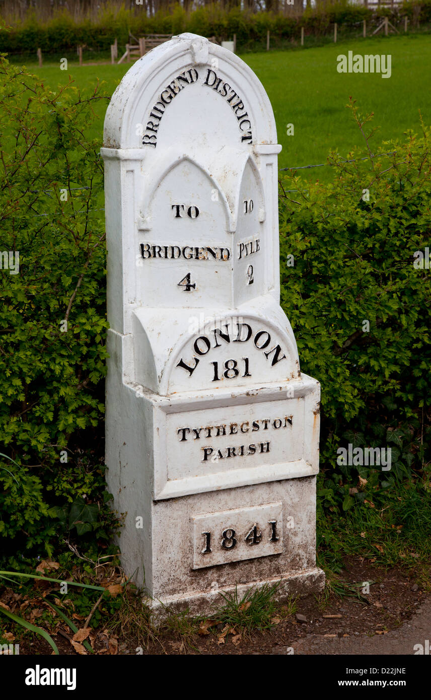 Ancient mile marker from near Bridgend at St Fagans Welsh Folk Museum, Cardiff, Wales Stock Photo
