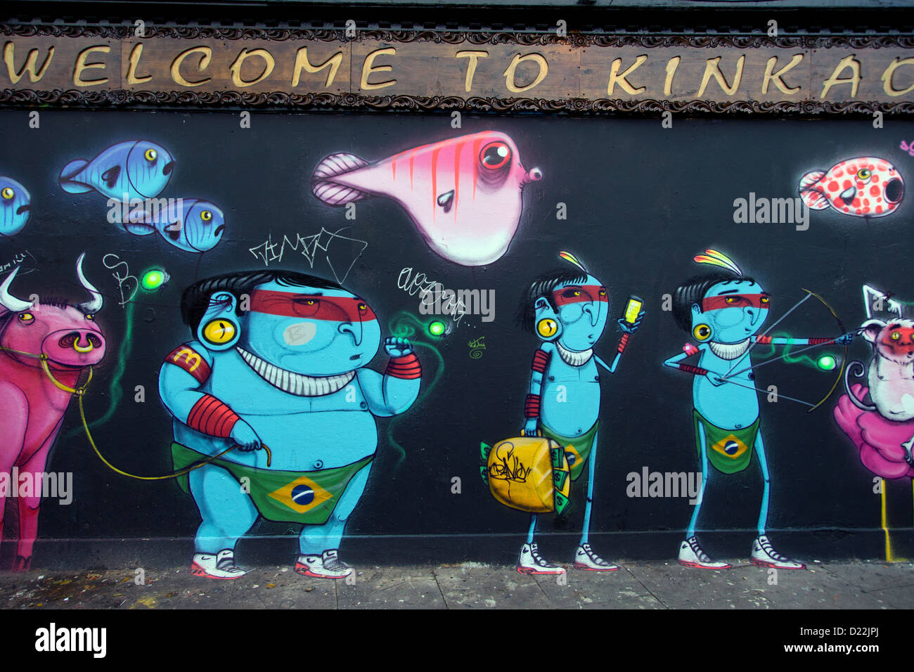 Street art by Brazilian Artist Cranio(aka Paulo Ito), Pedley Street near Brick Lane London, England. Stock Photo