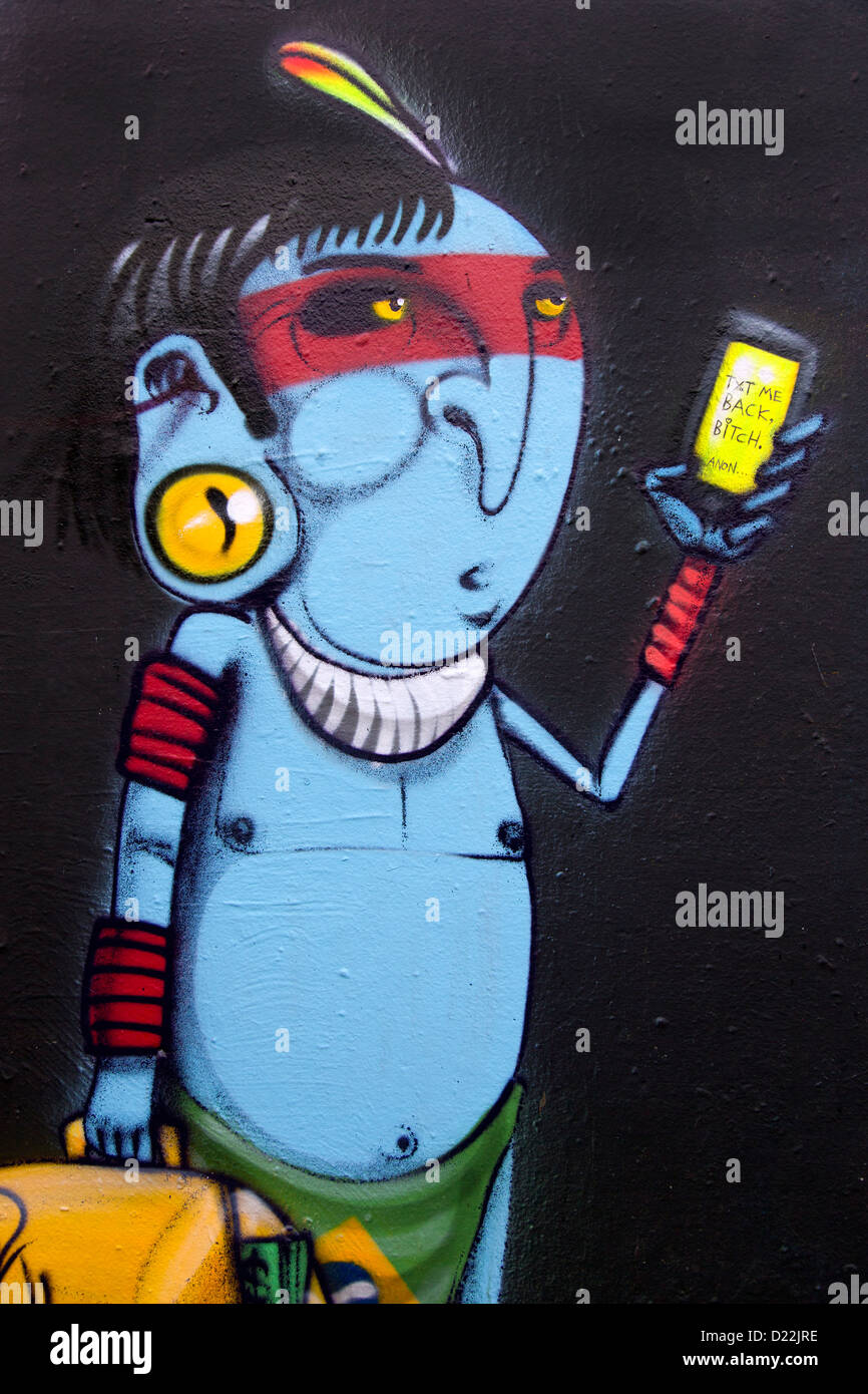 Street art by Brazilian Artist Cranio, Pedley Street near Brick Lane London, England. Stock Photo